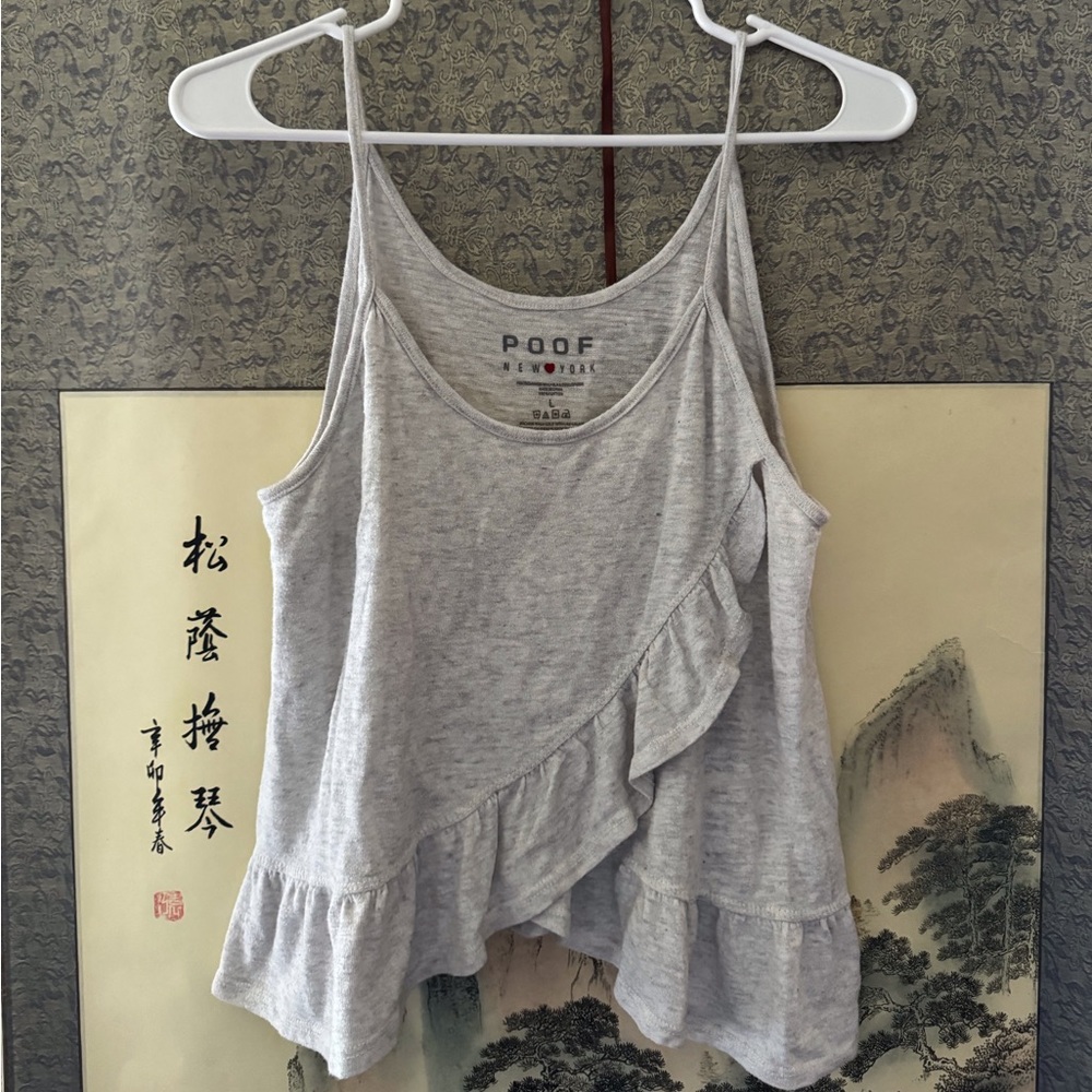 Basic grey tank with ruffle accent, size jr large